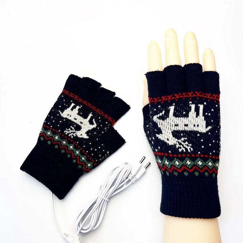 Heizhandschuhe USB Elektrische Halbfingerhandschuhe Weibliche Herbst Winter Studenten Reiten Wolle Niedlich Süß Bare Finger_voghion.com