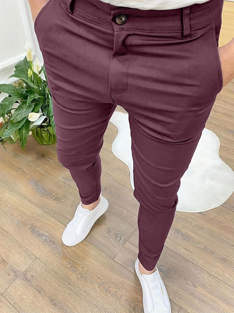 Men's Clothing High Elastic Four Season Texture Button Casual Pants Pants_voghion.com