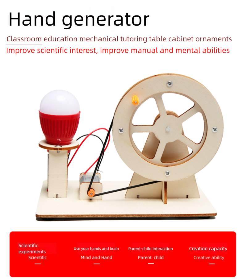 Experimento científico Lâmpada Gerador de manivela Estudante Ciência e Tecnologia Pequena produção infantil_voghion.com