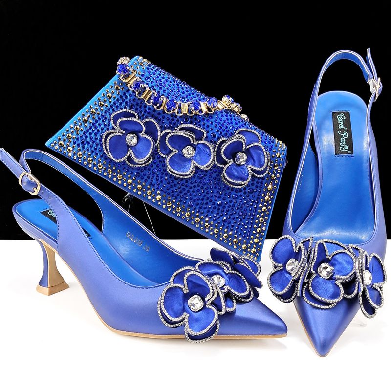 Spitz zulaufendes Schuh-/Beutelset für Damen, handgefertigt, Blumendekoration, schlicht, stilvoll, Bankett-Stil, geeignet für Partys und den Alltag_voghion.com