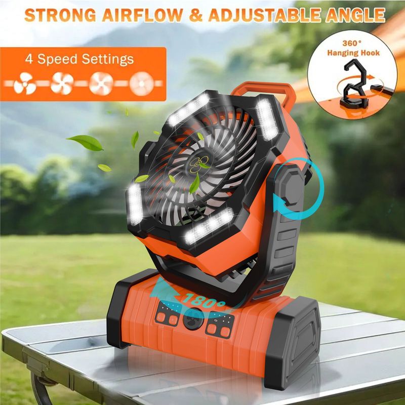 20000mAh Outdoor Camping Fan Light Portable Usb Charging Large Capacity Remote Control Shaking Head Lighting Camping Tent Fan_voghion.com