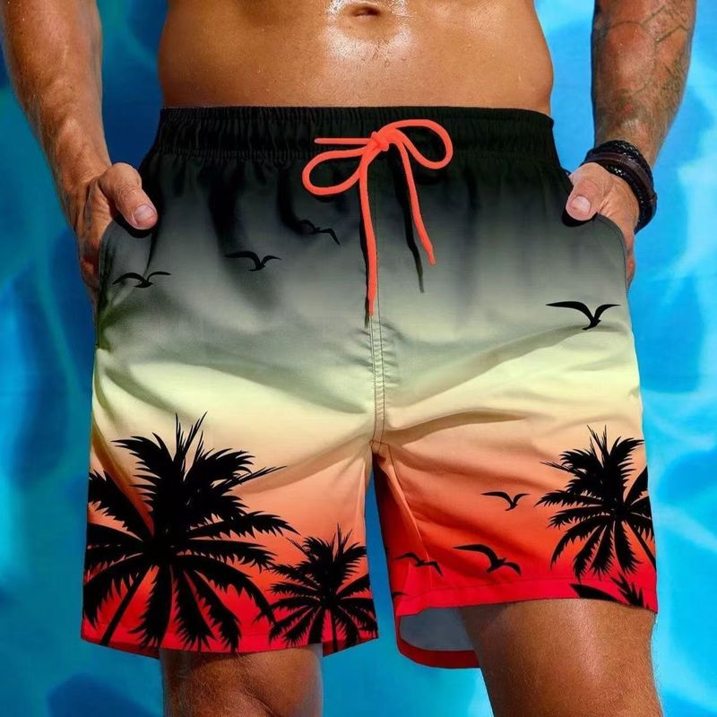 Pantaloncini da spiaggia con motivo retrò a pianta da uomo, da uomo, con albero di cocco, stampati in 3D, pantaloncini estivi hawaiani, larghi_voghion.com