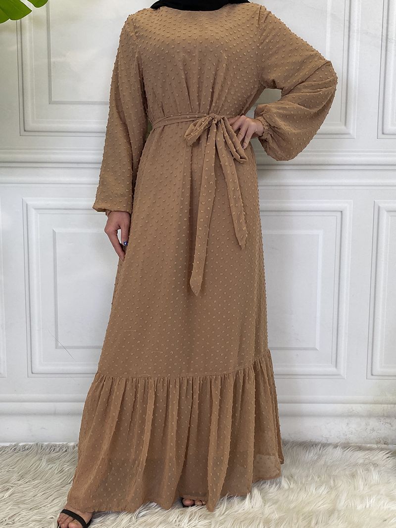 Laatste moderne mode Ruffle Polka islamitische kleding Kaftan met voering Vrouwen moslim Maix Casual jurk Abaya_voghion.com