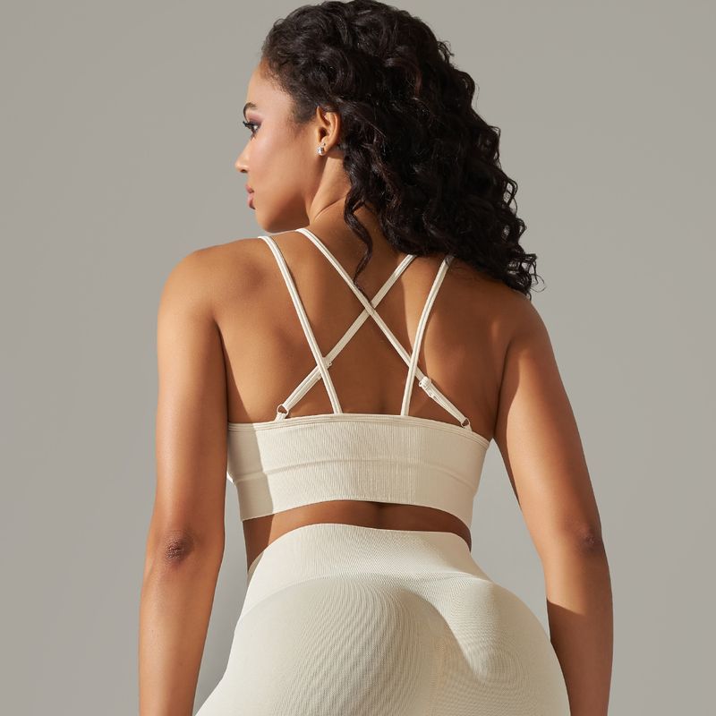 Damkläder sömlösa stickade enfärgade vacker rygg andas cross sport bh löpning fitness yoga bh topp_voghion.com