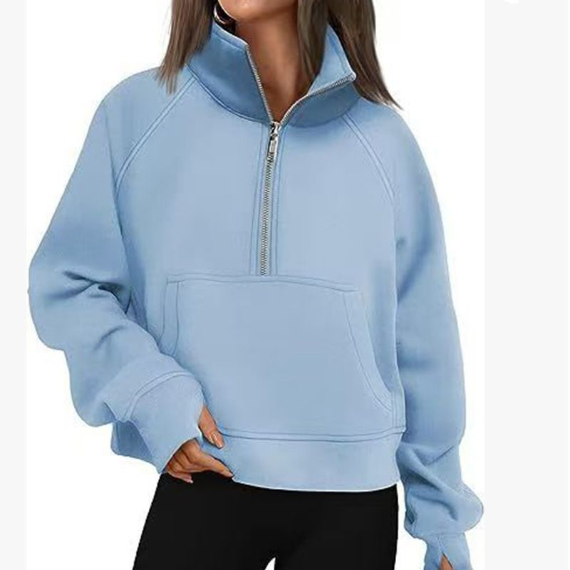 Women's Half-Zip Fleece Hoodie With Raglan Sleeves - Customizable Embroidery & Heat Transfer Options, Casual Streetwear, Loose Fit, Short Length_voghion.com