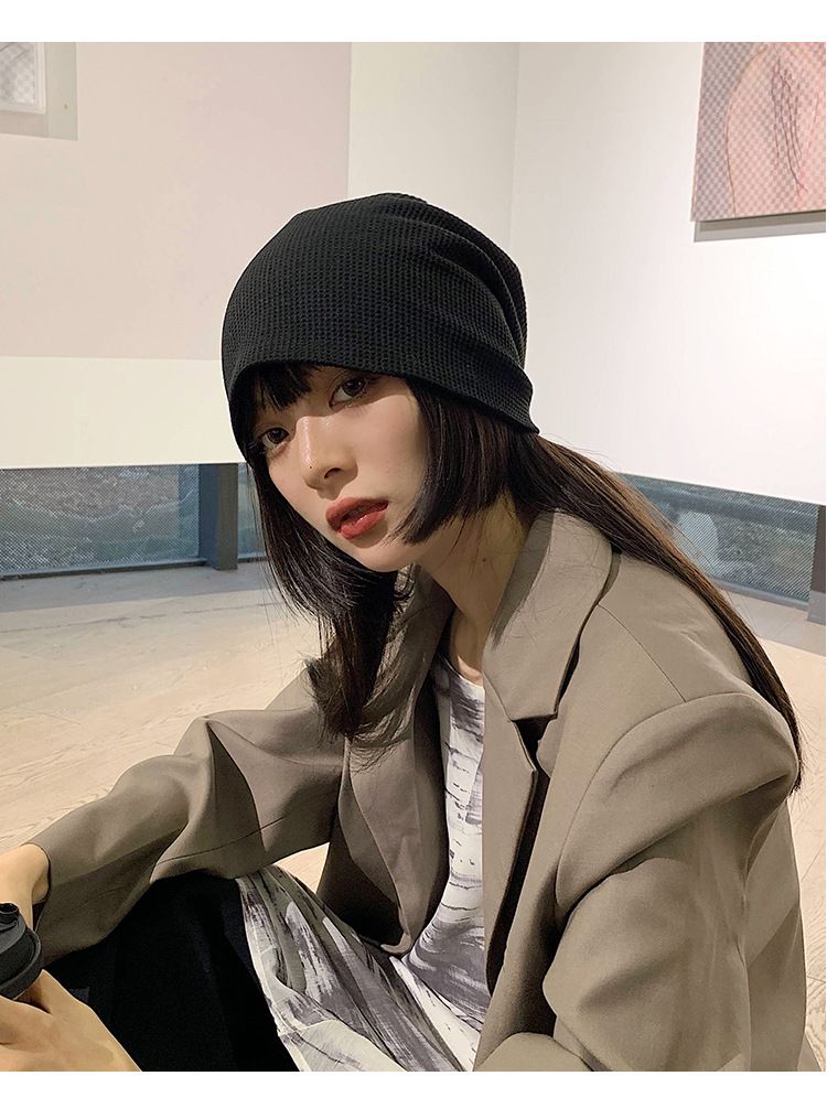 Hat Women's Winter Wool Hat Large Head Circumference Baotou Cold Hat Spring And Autumn Black Thick Knitted Pile Confinement Hat_voghion.com