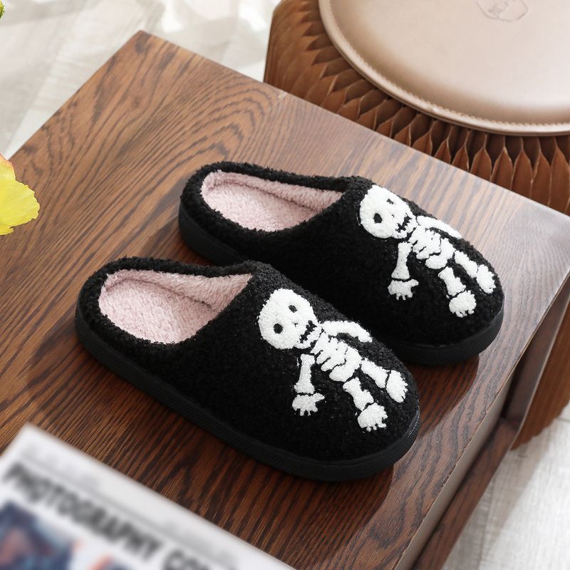 Winterpantoffeln, Lächelnde Baumwolle, Neue Schreiende Schuhe, Halloween Skelett Größe, Home Baumwolle_voghion.com