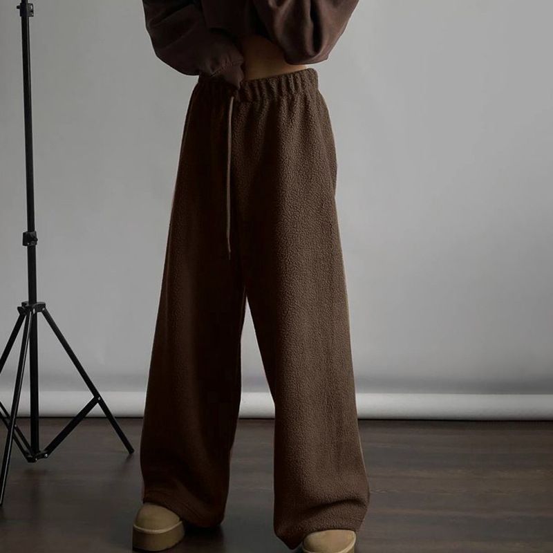 Pantaloni jogger in pile comodi per uomo e donna - Vestibilità morbida e rilassata, vita elasticizzata, abbigliamento urbano versatile, pantaloni casual da salotto in tinta unita_voghion.com