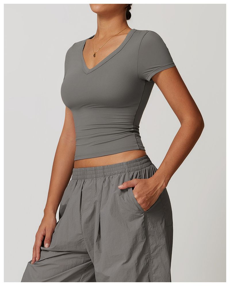 Vêtements pour femmes, haut de yoga moulant à manches courtes, résistant aux chocs, pour la course à pied, le Pilates, le fitness, le sport, le séchage rapide_voghion.com