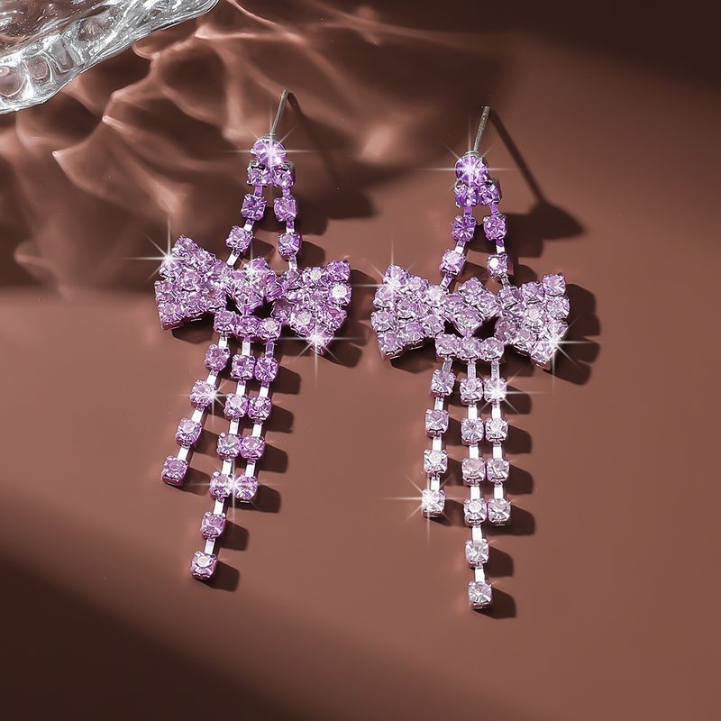 Orecchini lunghi esagerati con zirconi intarsiati e diamanti a forma di farfalla, piccoli e lussuosi_voghion.com