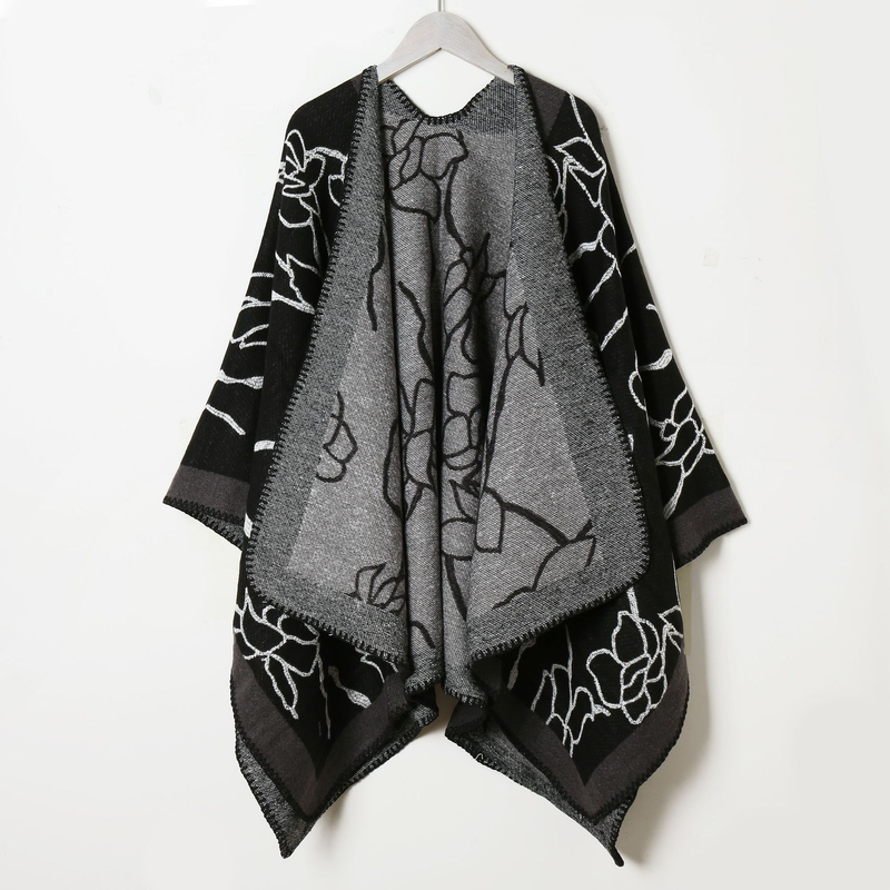 Mantella oversize ispessita in stile folk autunnale e invernale, sciarpa calda turistica del lago salato Chaka Xizang Qinghai, mantello da donna_voghion.com