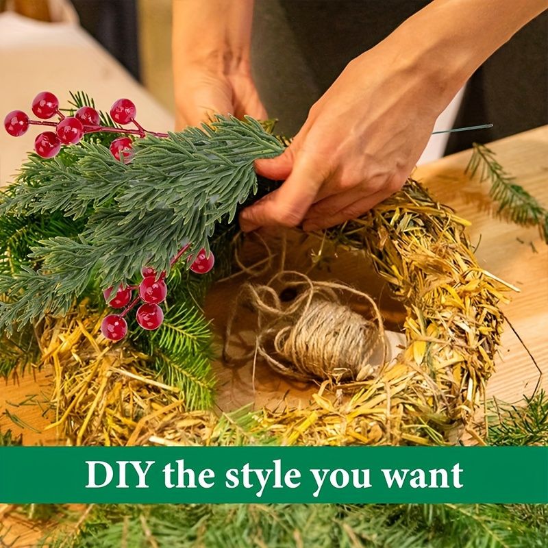 13pcs Christmas Artificial Pine Branches Norfolk Evergreen Leaf Stems For DIY Wreaths Home Decor PS Material Winter Greenery136_voghion.com