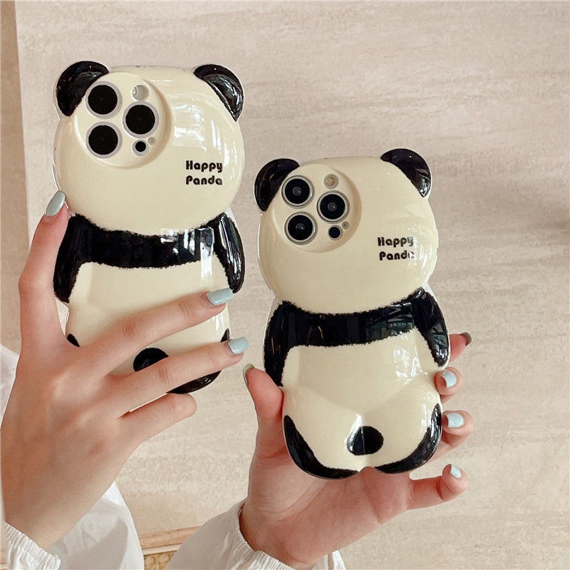 Mobile phone case three-dimensional panda suitable for iPhone15 Apple 14promax mobile phone case cartoon 13 water stickers 12 all-inclusive soft_voghion.com