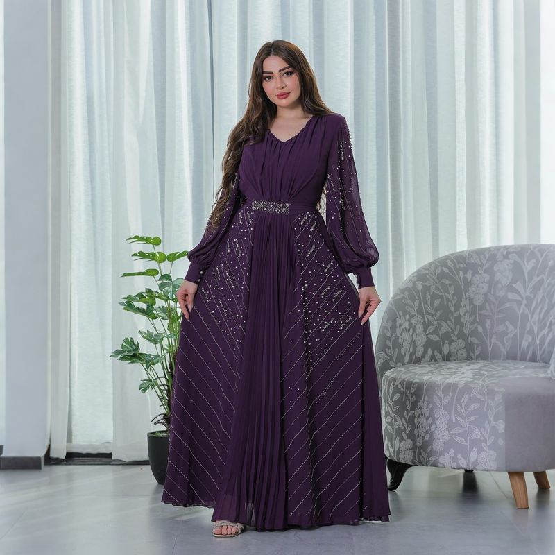 Elegant Evening Gown With Embellished Sequins Flowy Chiffon Maxi Dress For Women Party Wear_voghion.com