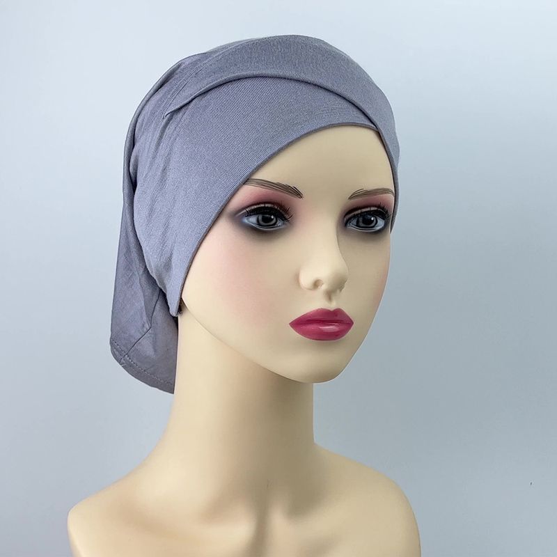 Dame hijab ensfarget bunnhatt komfortabel pustende hatt modal bomull panne kryss toveis turbanhatt_voghion.com