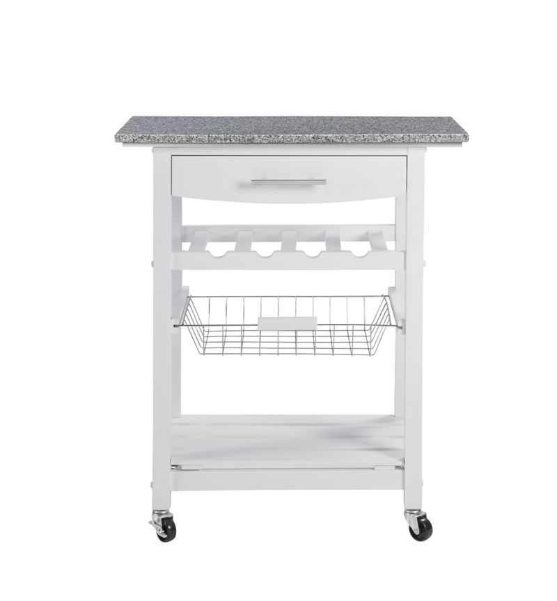 Mobile Rolling Kitchen Island Trolley Serving Cart With Underneath Drawer & Slide-Out Wire Storage Basket_voghion.com