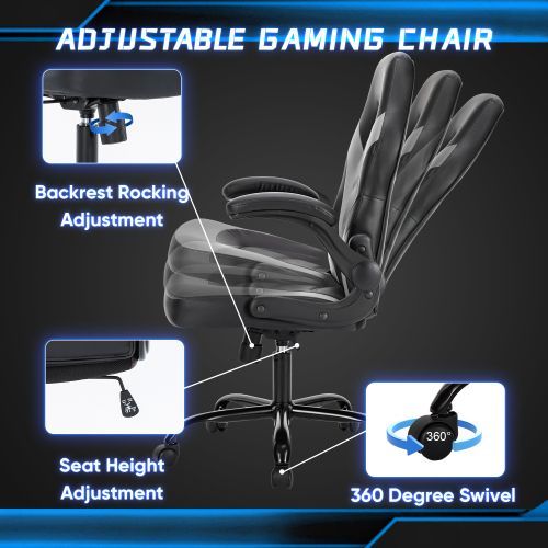 Ergonomic Office Computer Home Gaming Desk Chair Adjustable PU Leather Racing Chair Flip-up Armrest For Christmas Furniture_voghion.com