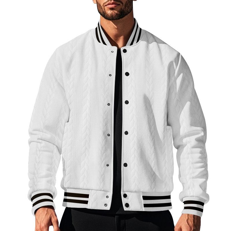 Suitable For All Seasons 2025 Spring And Autumn New Jacquard Button Design Casual Solid Color Men's Cardigan Baseball Jacket_voghion.com