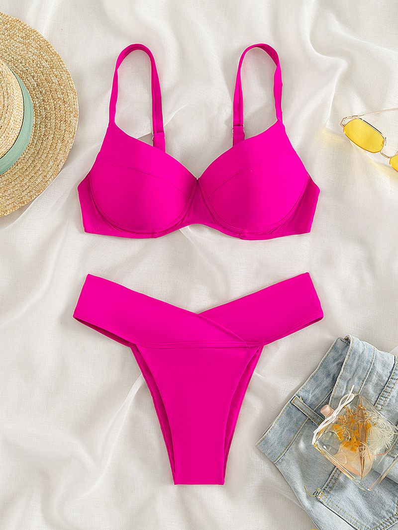Ženska oblačila, nove bikini enobarvne kopalke, seksi dvodelne kopalke_voghion.com