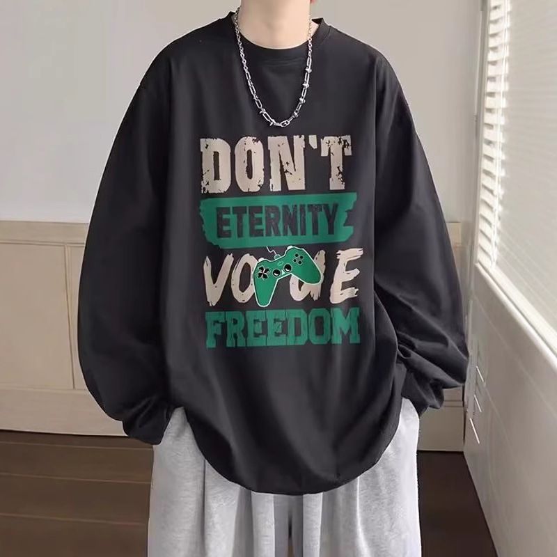Long Sleeved T-Shirt For Boys In Spring Autumn Round Neck Fashion, Casual And Versatile, Handsome Base Shirt, Loose_voghion.com