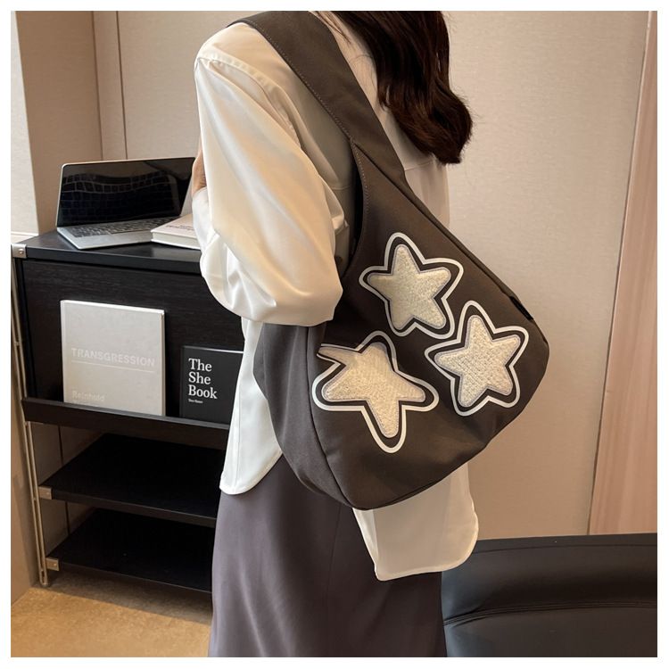 Star Pattern Women's Trendy One Shoulder Underarm Bag With Large Capacity And Versatile Student Commuting Tote Bag_voghion.com