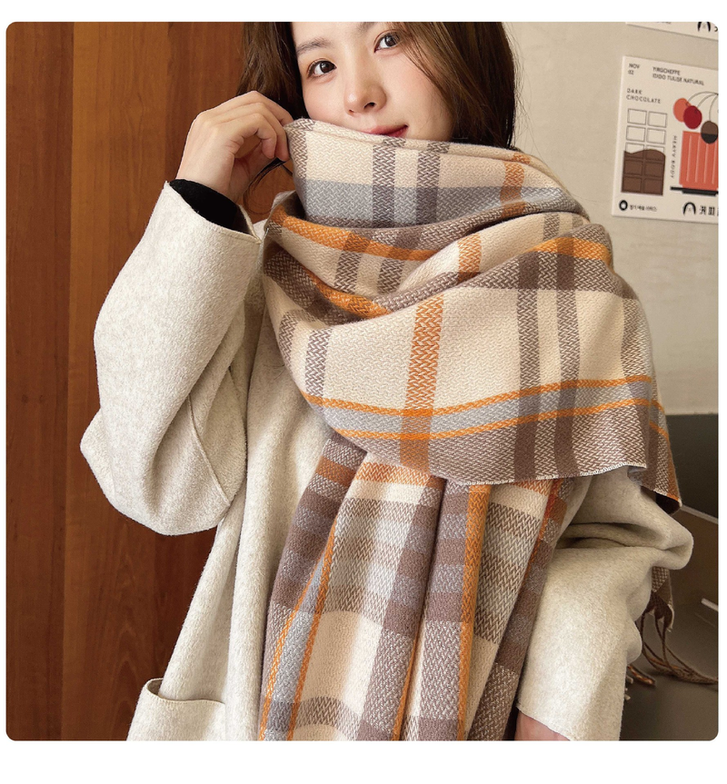 Sciarpa in cashmere 2025, di media lunghezza, spessa, calda e dolce, a quadri, scaldacollo per donna._voghion.com