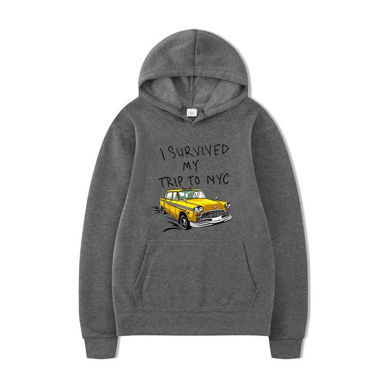 Felpa con cappuccio unisex con stampa di lettere divertenti con omino di carta alla guida e fuga, autunno inverno_voghion.com