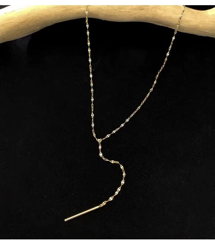 Collana con catena a doppio strato con frange e ago per labbra, collana in acciaio al titanio, temperamento minimalista femminile, collana con catena sottile per clavicola retrò femminile_voghion.com