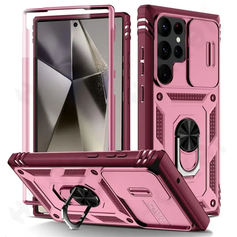 Hülle fir Samsung Galaxy S25 S24 S23 S22 Ultra Plus A55 A56 A36 FE 4G 5G Slider Kamera Schutz 360 Vollschutz Klammer Cover_voghion.com