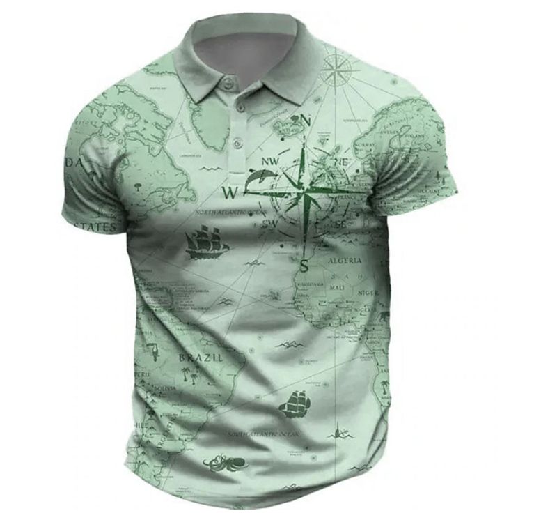 Men's Short-Sleeved Henry Independence Day Element Three-Button Men's Raglan Polo Shirt_voghion.com