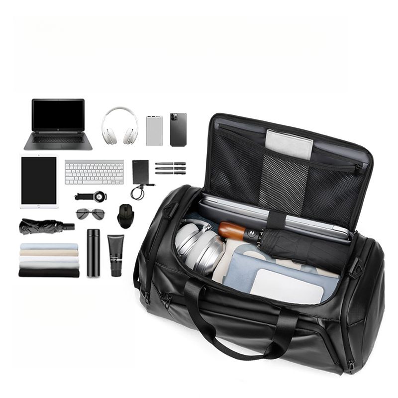 Borsa a tracolla da viaggio multifunzionale da uomo, grande capacità, nera, con scomparti per oggetti bagnati/asciutti_voghion.com
