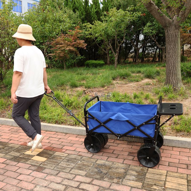 Folding Wagon Garden Shopping Beach Cart (Blue)_voghion.com