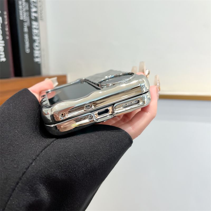 For Oppo Find N2 N3 Flip Luxury Wrinkle Electro Makeup Mirror Anti Drop Stand Holder Phone Case Cover_voghion.com