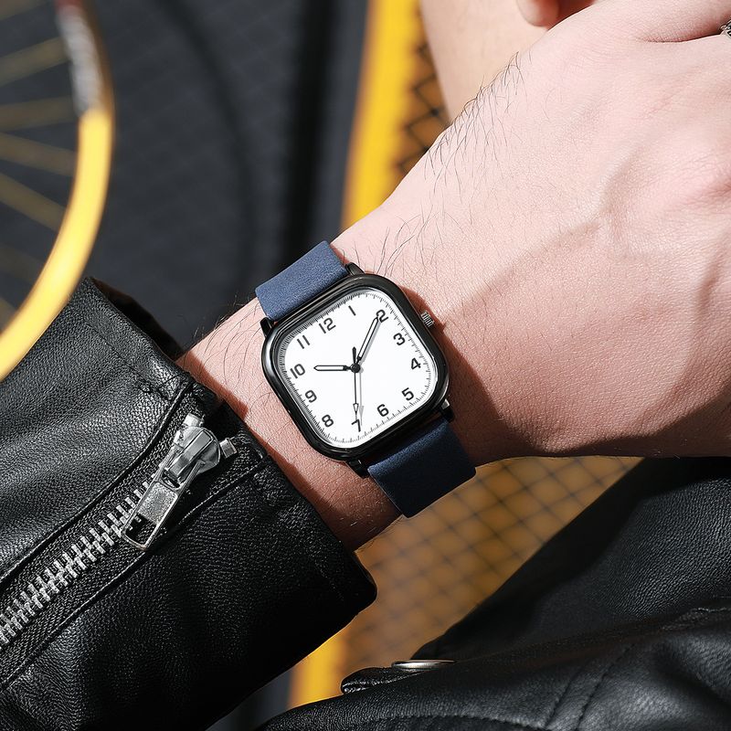Men's Minimalist Quartz Watch With Leather Strap, Square Dial, Fashionable Casual Timepiece For Everyday Wear_voghion.com