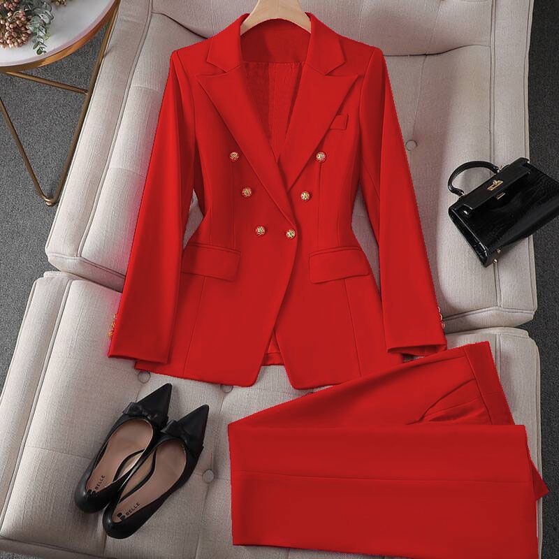 Women's Clothing Spring Red Suit Jacket Women's New Professional Temperament Commuter Small Fashion Suit Set_voghion.com