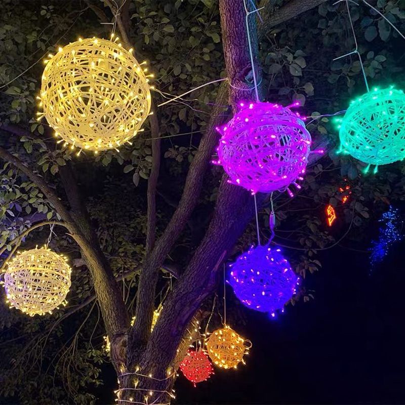 Luci a LED impermeabili con design a sfera in rattan - Luci decorative per esterni da 7 pollici, 200 lampadine LED, opzioni multicolore, telecomando_voghion.com