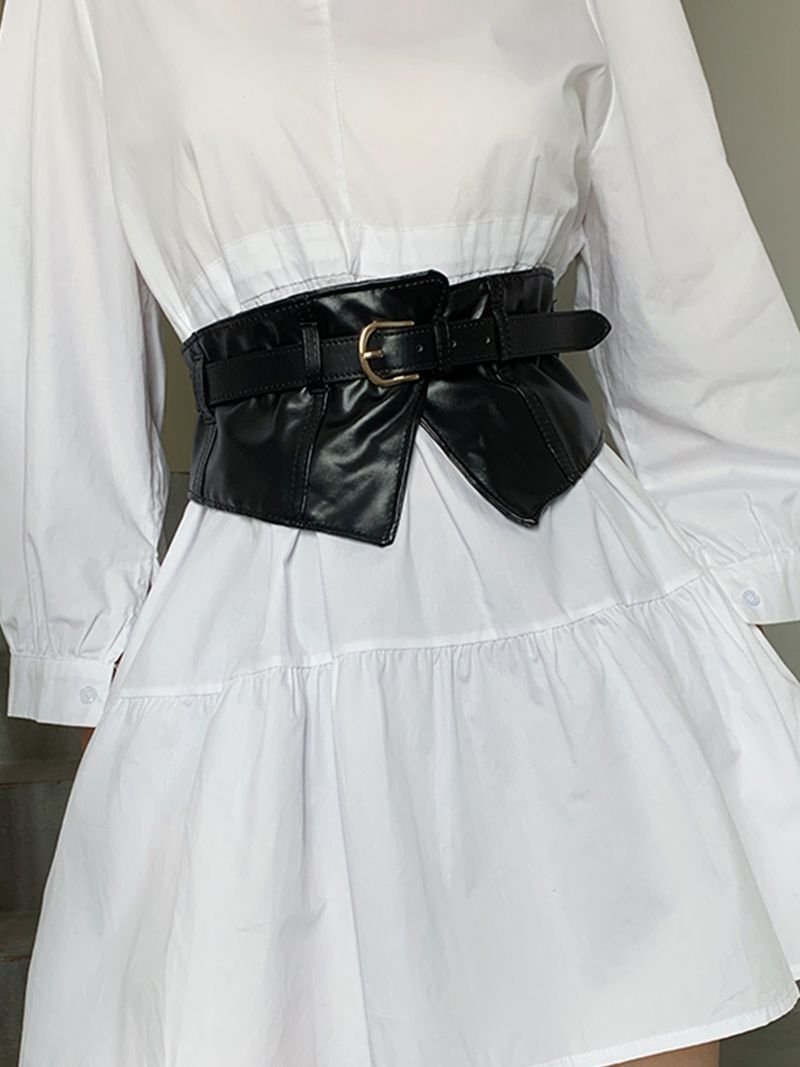 HOT Pin Buckle Szerokie Paski Czarny Elastyczny Pas PU Modny Gorset Pasek Waspie Klasyczny Płaszcz Sukienkowy Pas Dla Kobiet Dziewcząt_voghion.com