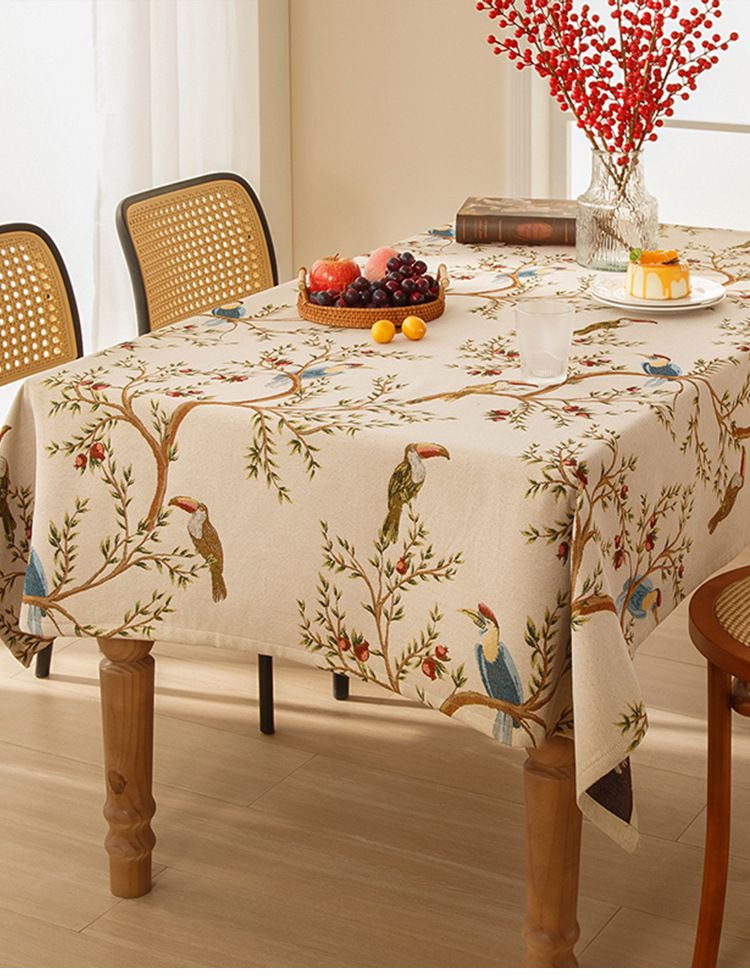 Chenille Tablecloth - Waterproof & Oil-Resistant Rectangle Dining Table Cover With Toucan Pattern_voghion.com