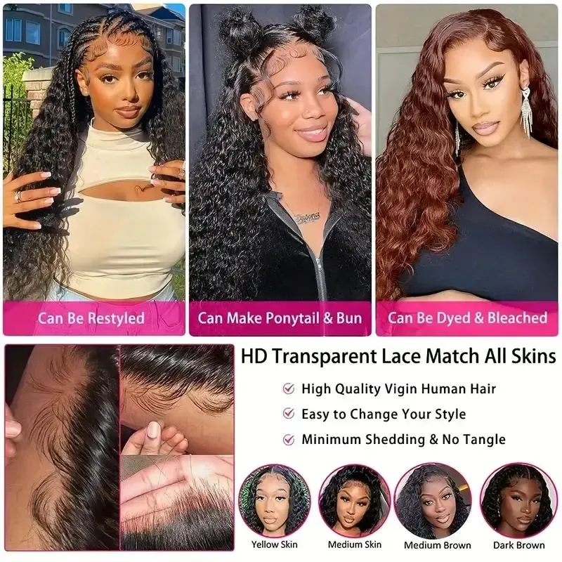 Pelucas de cabello humano con ondas profundas y encaje frontal transparente suizo de 360 grados para mujeres_voghion.com