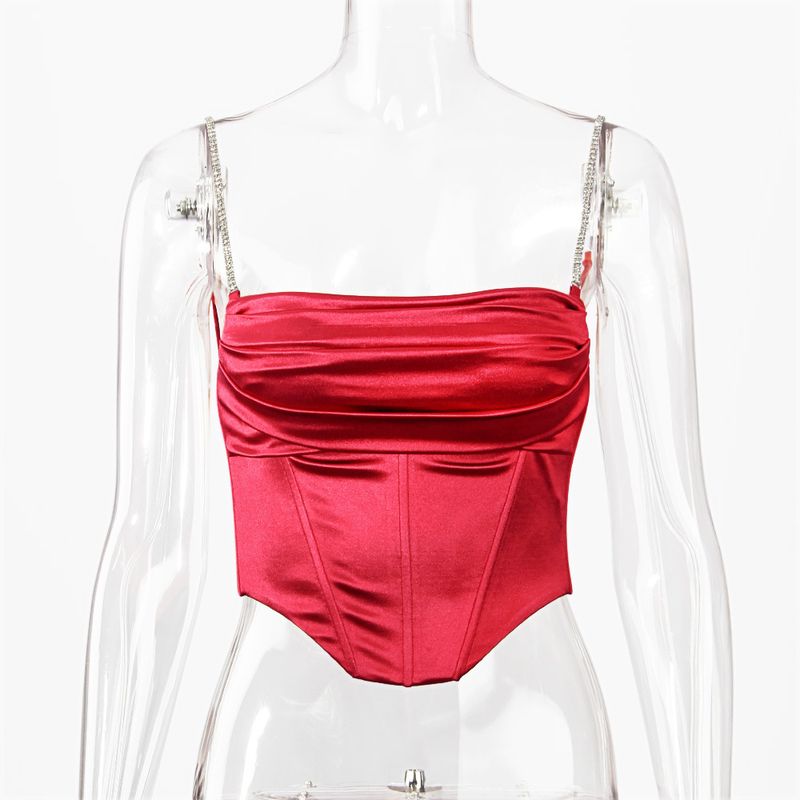 Gilet piccolo senza maniche sexy con corsetto sottile in tinta unita con catena da trapano da donna_voghion.com