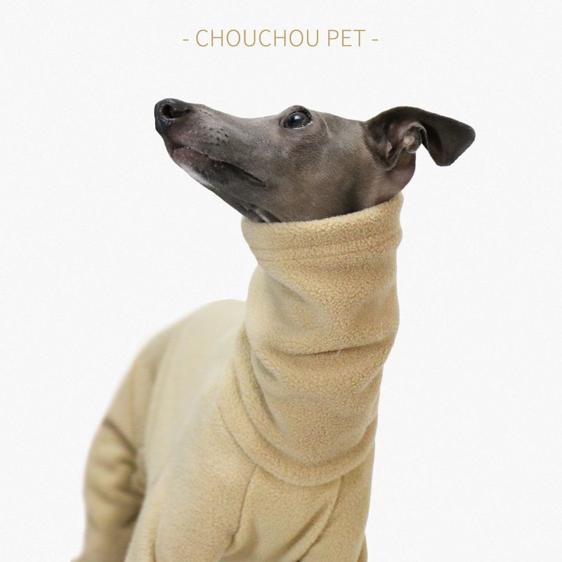 Thickened Fleece High Collar Four-Legged Jacket Khaki Italian Greyhound Whippet Warm Pet Clothing_voghion.com