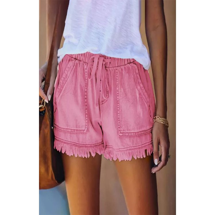 2025s 2025 Summer New Elastic Drawstring Casual High Waist Slimming Denim Shorts For Women_voghion.com