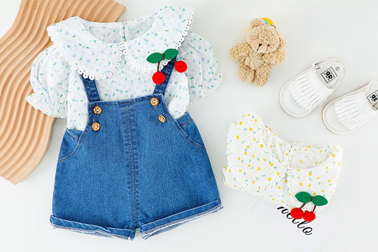 Barns sommar internetkändistjej 1-4 år gammal moderiktig och snygg kortärmad uppsättning, ryggsäckshorts för baby_voghion.com