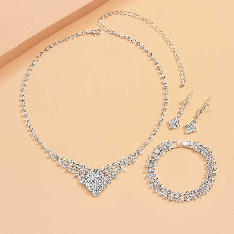 Diamond Jewelry Set - 3-Piece Block Necklace, Earrings & Bracelet For Women, Elegant & Versatile Everyday Wear_voghion.com
