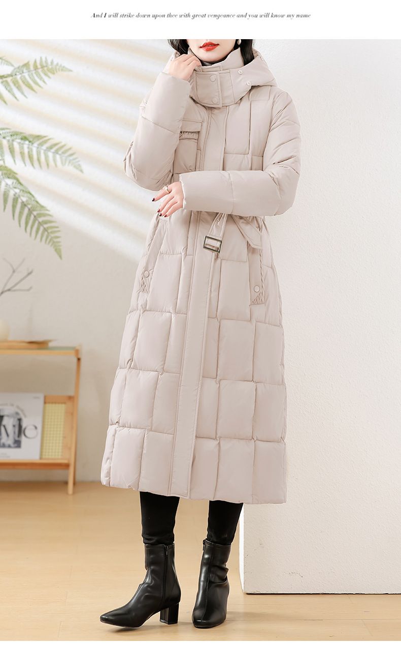 Damenbekleidung Abnehmbare Kapuze Damen Wintermantel - Mittellange Steppjacke mit Kunstpelzbesatz, Slim Fit & Taillengürtel, Übergröße erhältlich_voghion.com