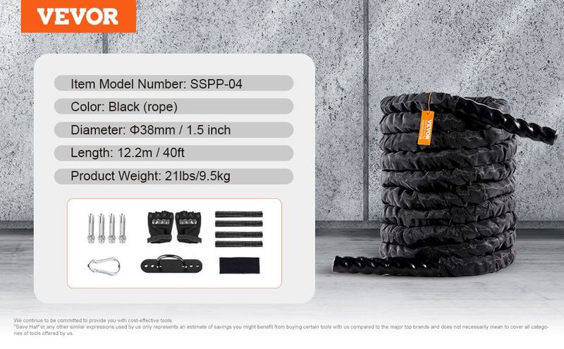 VEVOR Battle Rope 1.5" 40Ft Gym Workout Strength Training Exercise Fitness Rope_voghion.com