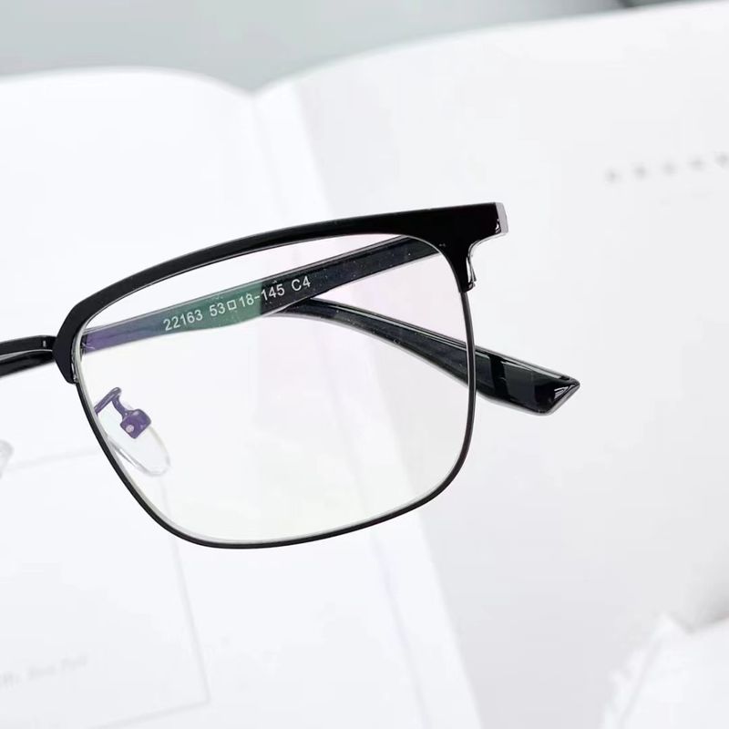 New Men's Business Style Eyebrow Metal Half Anti Blue Light Flat Artistic Square Myopia Lens Frame_voghion.com