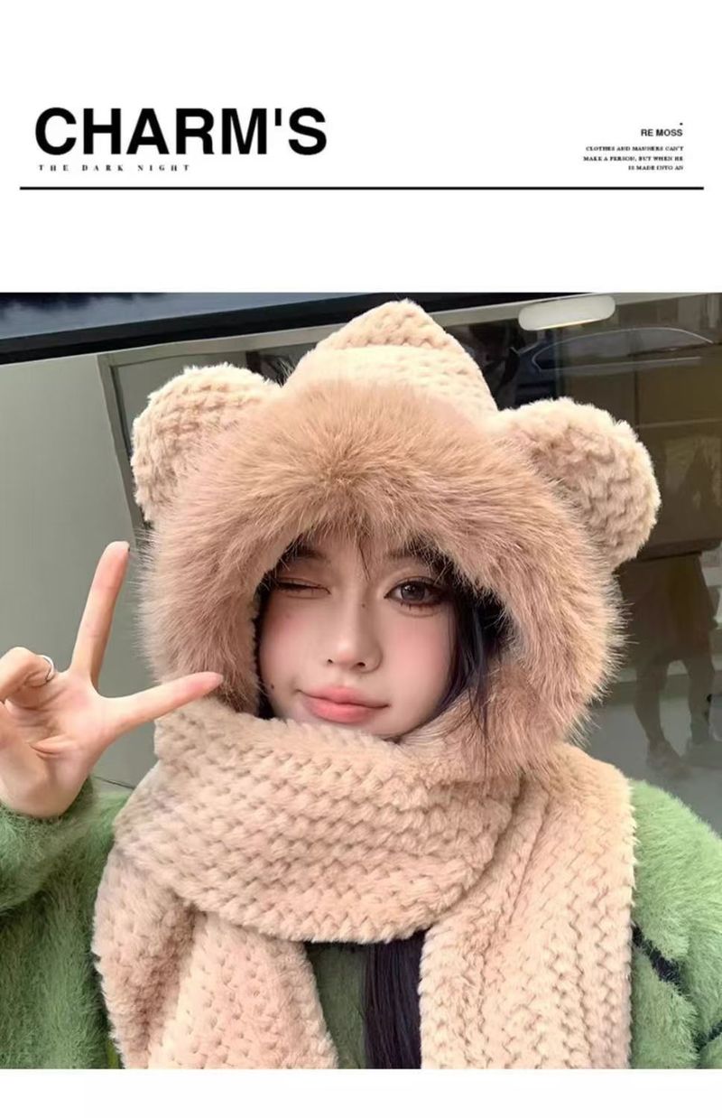 Set di tre pezzi con guanti e sciarpa invernali da donna, più protezione per le orecchie calda e spessa, cappello antifreddo per equitazione all'aperto_voghion.com