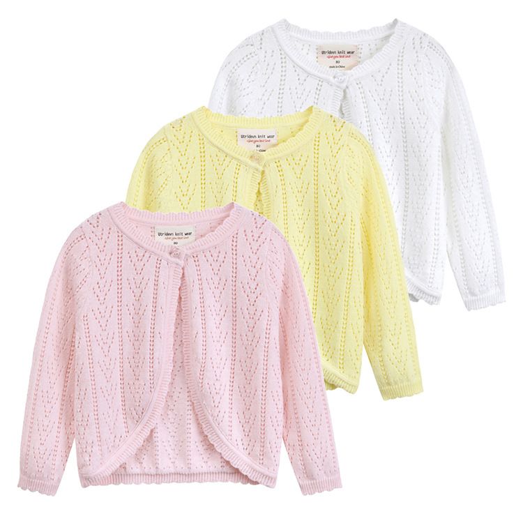 Baumwollstrickjacke für Mädchen mit einem Knopf – Weiche, dünne Sommerjacke für Kleinkinder und Kinder (Weiß/Rosa/Gelb) – Größen 80–120 cm_voghion.com