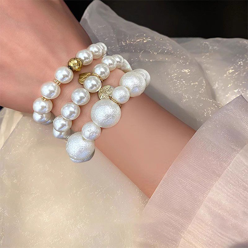 Doppio uso ~ Braccialetto di perle con nicchia leggera, semplice, elegante, di alto senso, elastico per capelli femminile, estivo, coreano del Sud_voghion.com